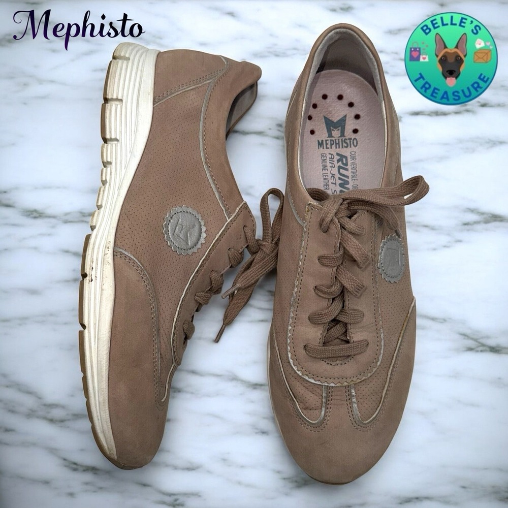 Mephisto Yael Womens Sneakers 8.5 Taupe Leather Athletic‎ Running Lace Up Shoes